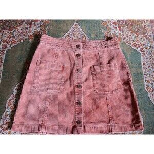 Vintage Roxy Y2K 80s Corduroy Rose Pink Mini Skirt Size L Button Front